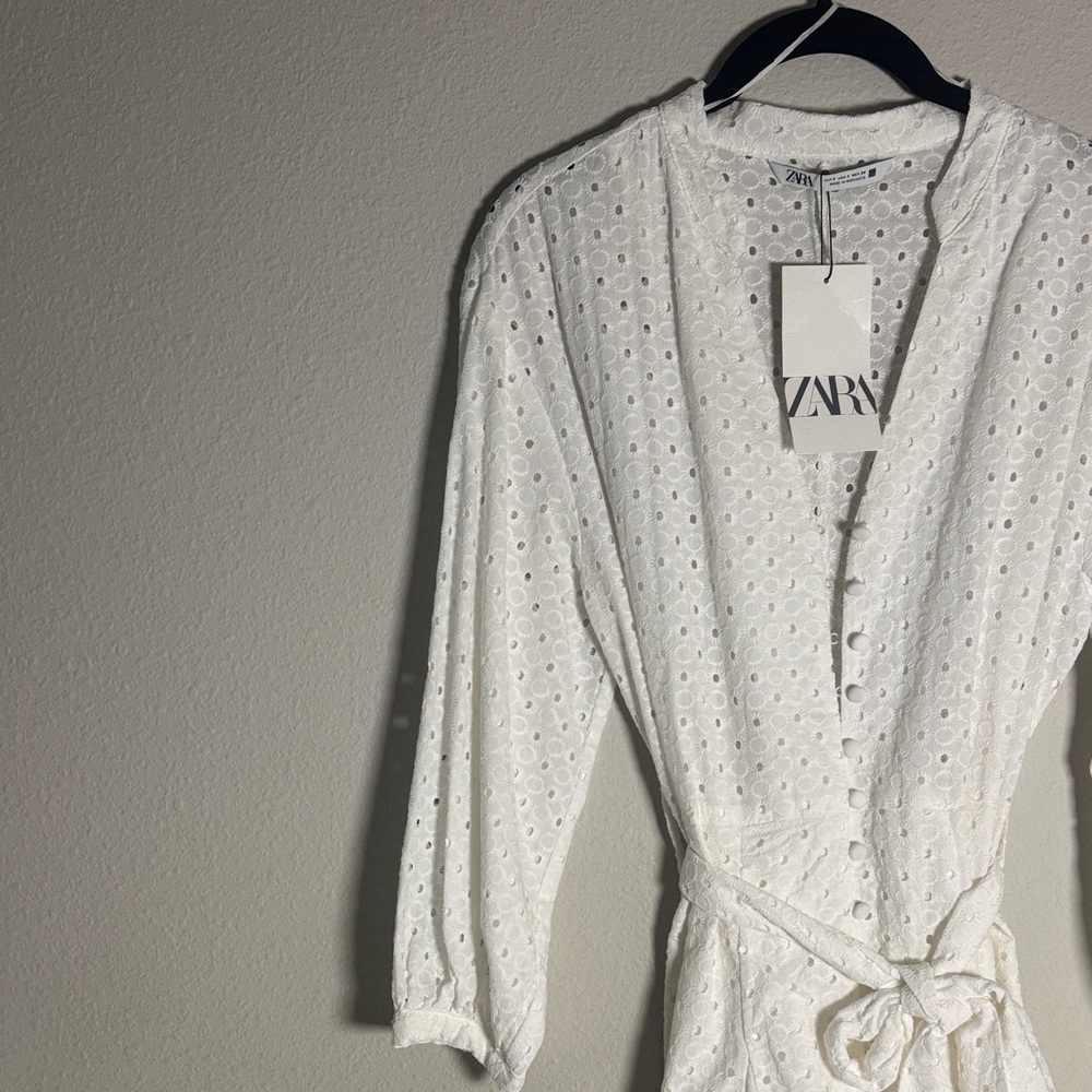 Zara Cream Eyelet Buttoned Dress